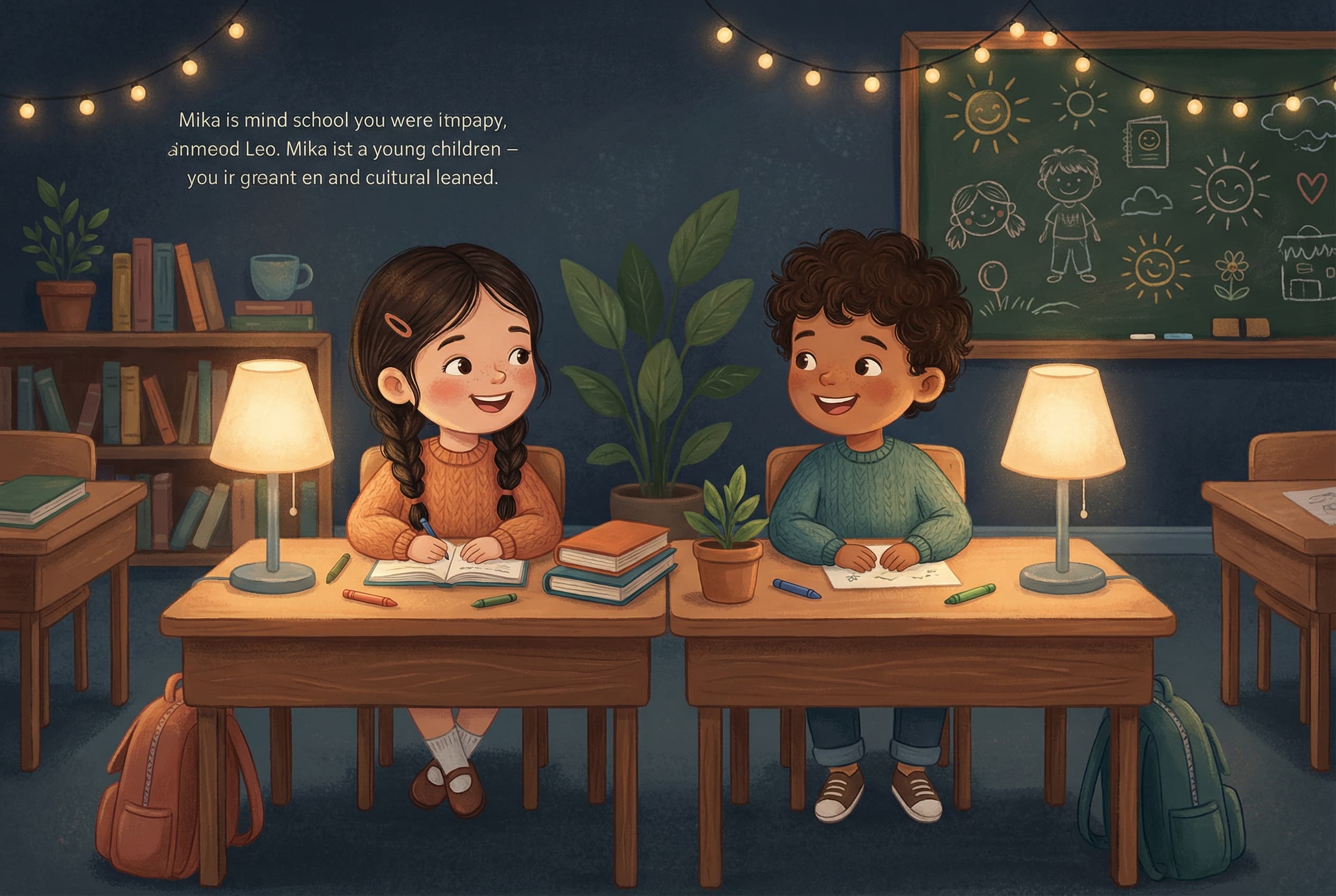 Mika and Leo smiling together at their desks, both looking more relaxed