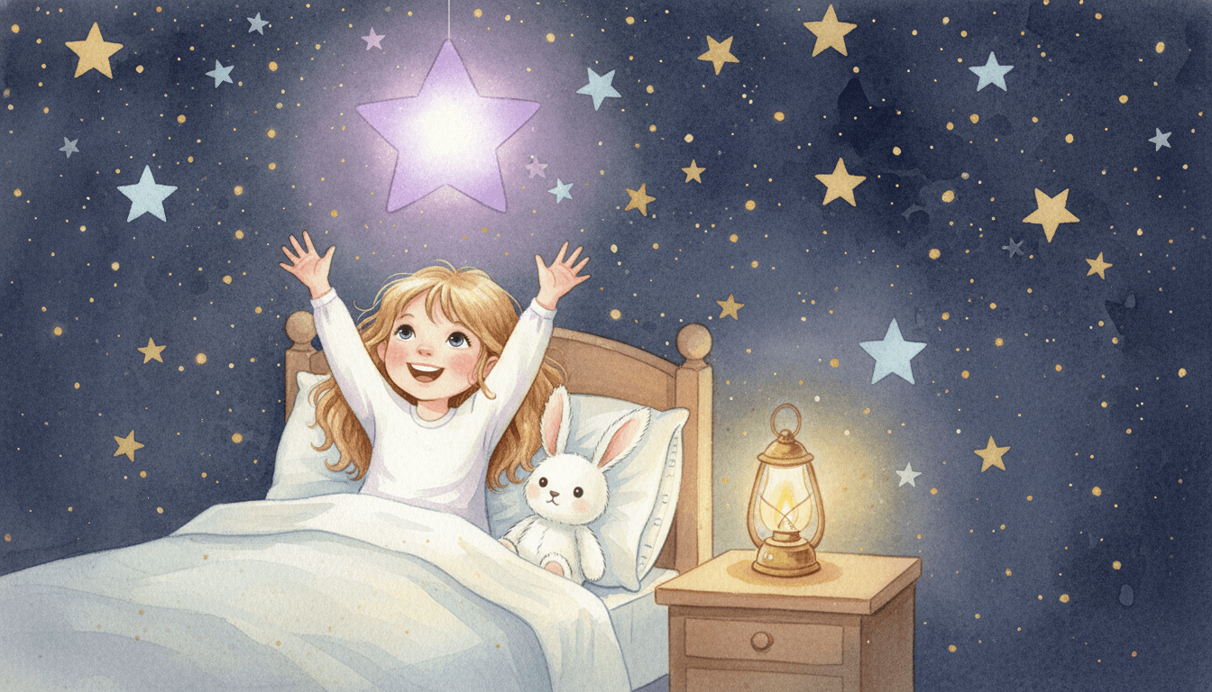 Sophie smiles, reaching up to touch the stars filling her room